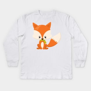 Cute Fox, Little Fox, Baby Fox, Fox With Scarf Kids Long Sleeve T-Shirt